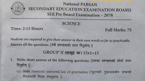 Latest SCIENCE Question from National PABSON..SEE Pre Board Exam 2078