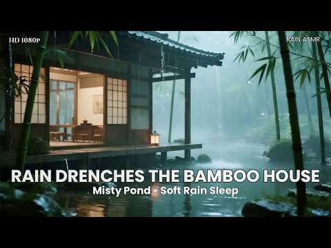 🔴 12 Hours Peaceful Rain Drenches a Bamboo Teahouse | Misty Pond & Inner Light | Sleep | HD