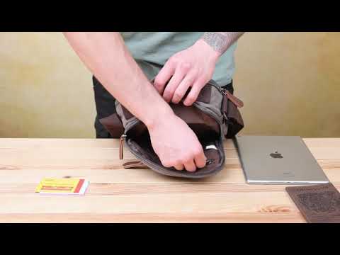 Універсальна текстильна чоловіча сумка на два відділення Vintage 20198 Сіра, видео 1