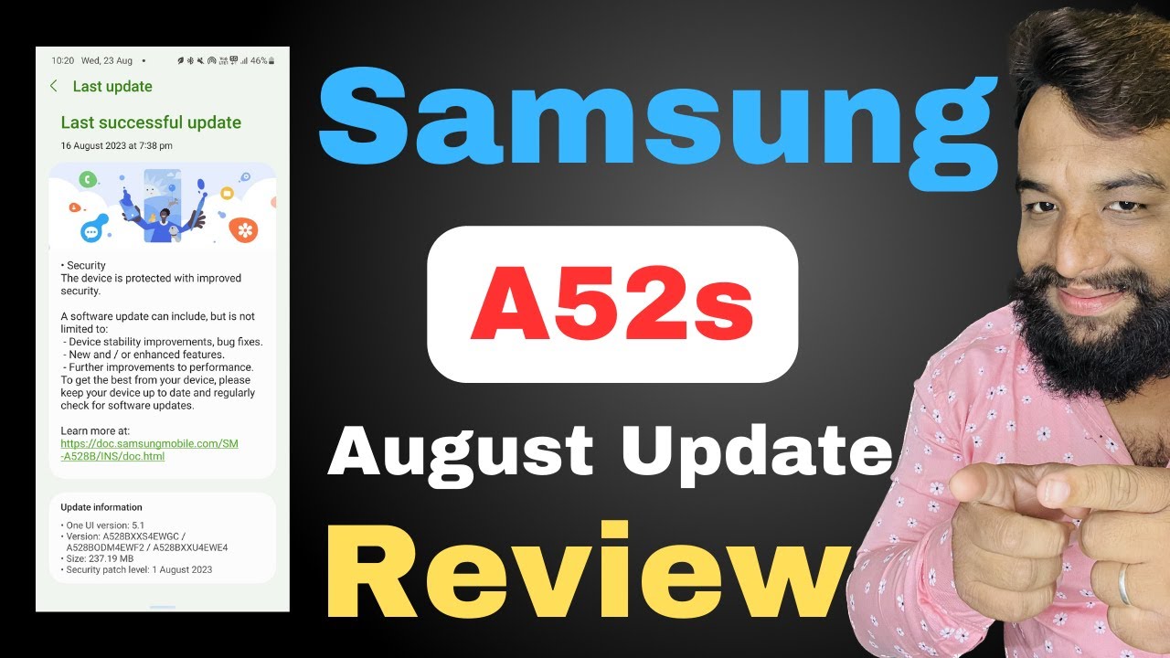 Samsung Galaxy A52s August 2023 Software Update Review - YouTube