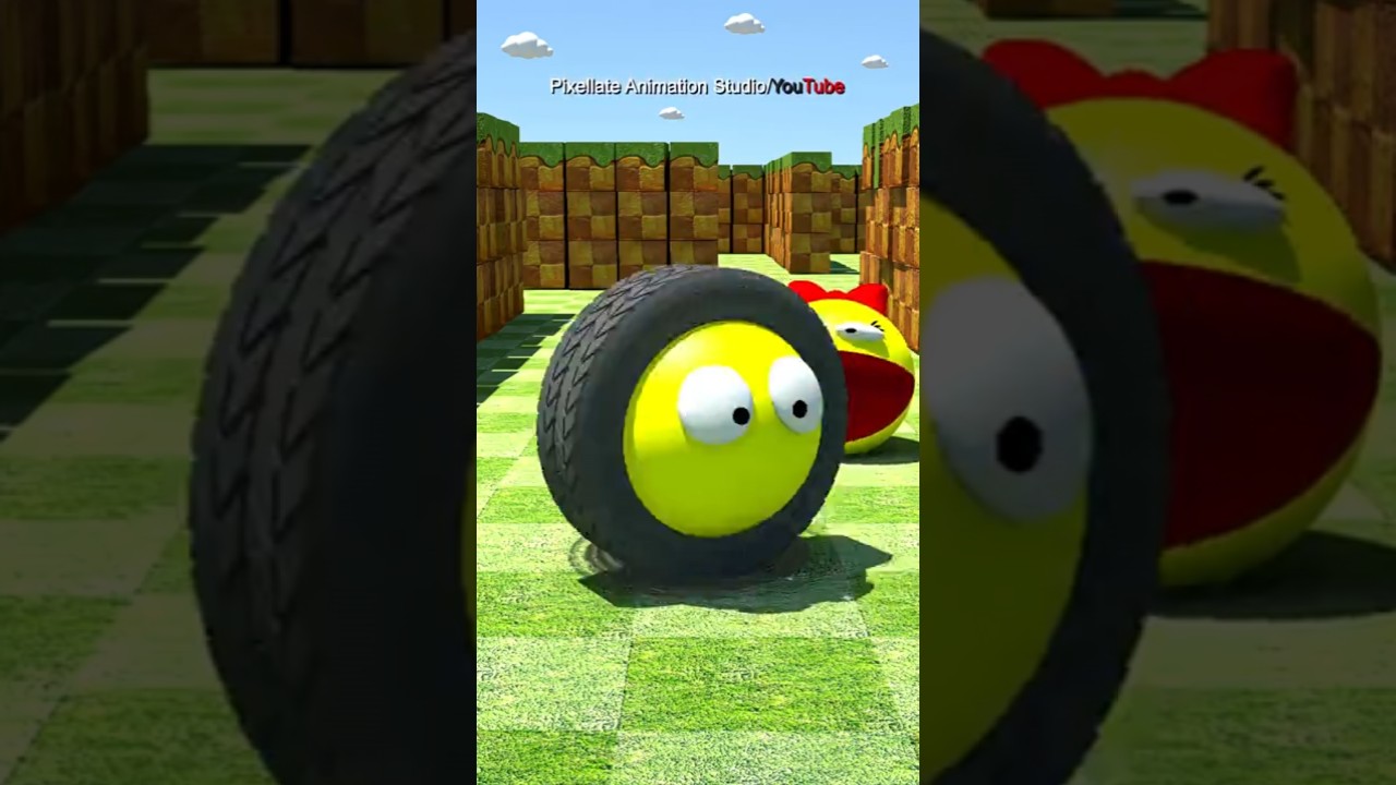 👉🏻 Pacman fits perfectly into the tire 🤣🤣🤣 #pacman #animation #funny  #shortsvideo #memes #pixellate
