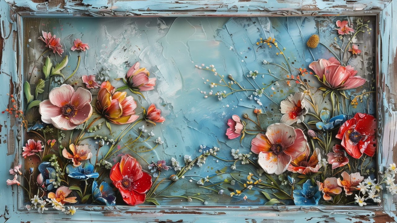 Antique-framed realistic flower painting | TV art wallpaper, background, screensaver | HD | 3 hours