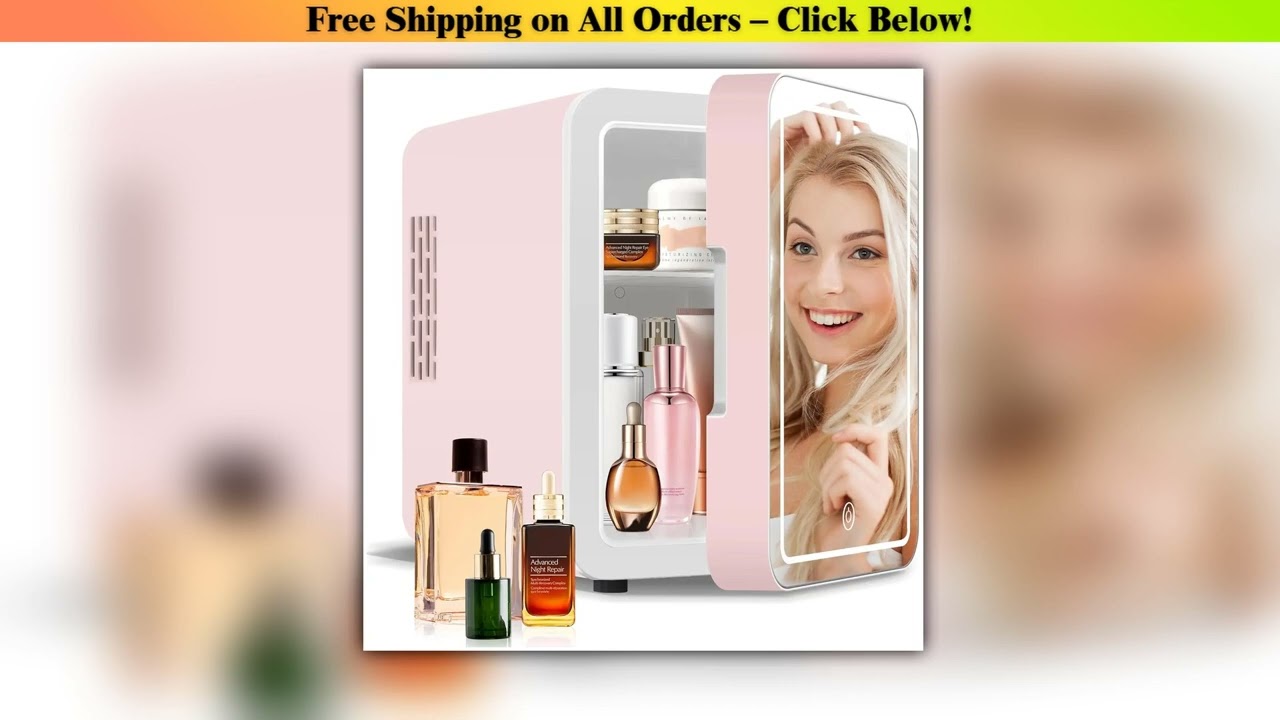 Skincare Fridge With Dimmable LED Light Mirror 4L Makeup Mini Fridge for Bedroom, Car, Office
