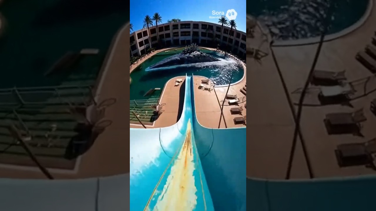 Waterslide into pool full of giant Creature 