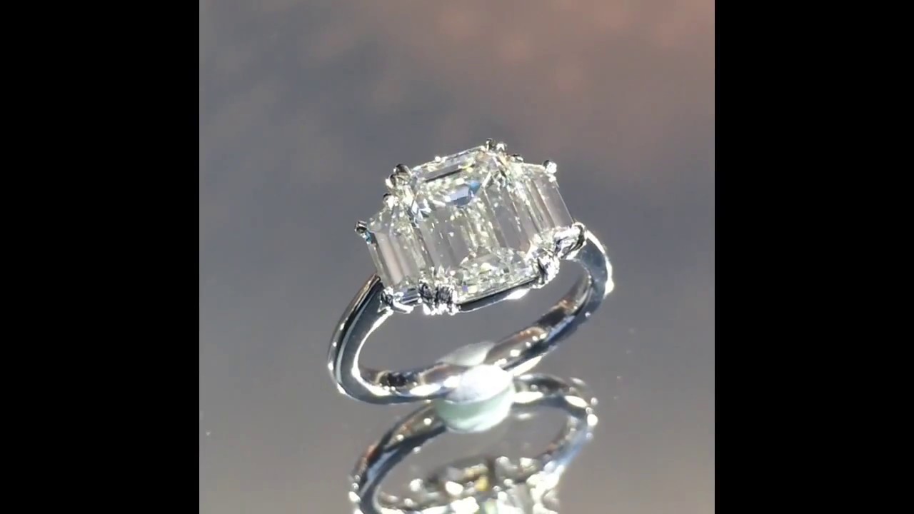 3 carat Emerald Cut Diamond 3Stone Engagement Ring YouTube
