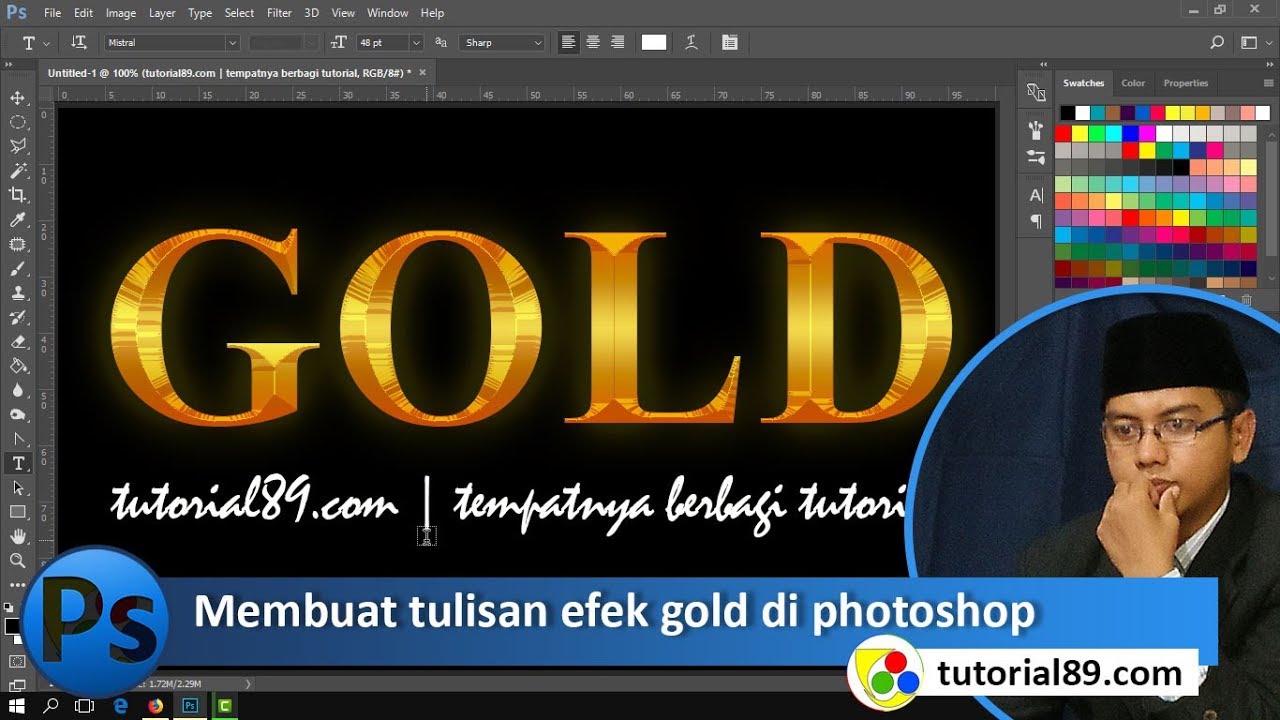 Cara membuat tulisan efek gold di photoshop #tutorial89 - YouTube