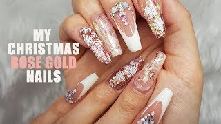 nails acrylic rose ballerina gold christmas french shape pinched