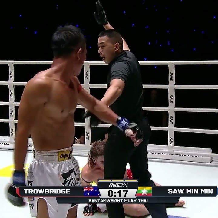 Finish STRONG 💪 Saw Min Min stops Josh Trowbridge in the final seconds of a Muay Thai banger!