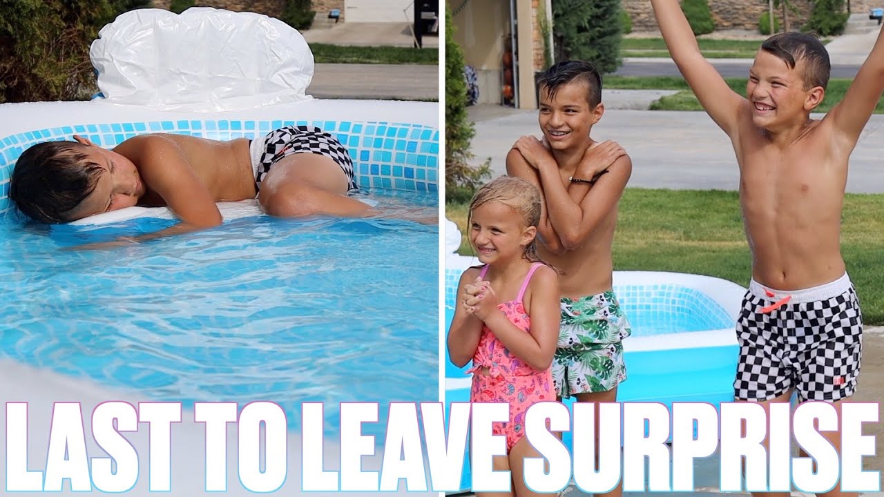 WE FAKED A LAST TO LEAVE THE SWIMMING POOL CHALLENGE TO SURPRISE OUR KIDS WITH THIS