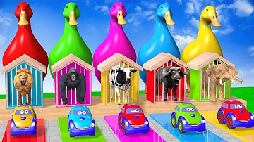 Long Slide Game With Cow Elephant Gorilla Hippopotamus Tiger - 3d Animal Game - Funny 3d Animals