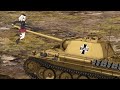 school girl jumping on tanks