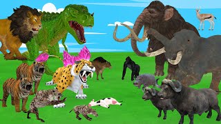 10 Mammoth Elephant TRex vs 2 Giant Lion Tiger Attack 2 Cow Buffalo Saved By 2 Woolly Mammoth