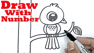 how to draw a bird cute with number 3 drawing with number