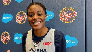 Indiana Fever - Temi Fagbenle, Katie Lou Samuelson after practice, returning from trip out west