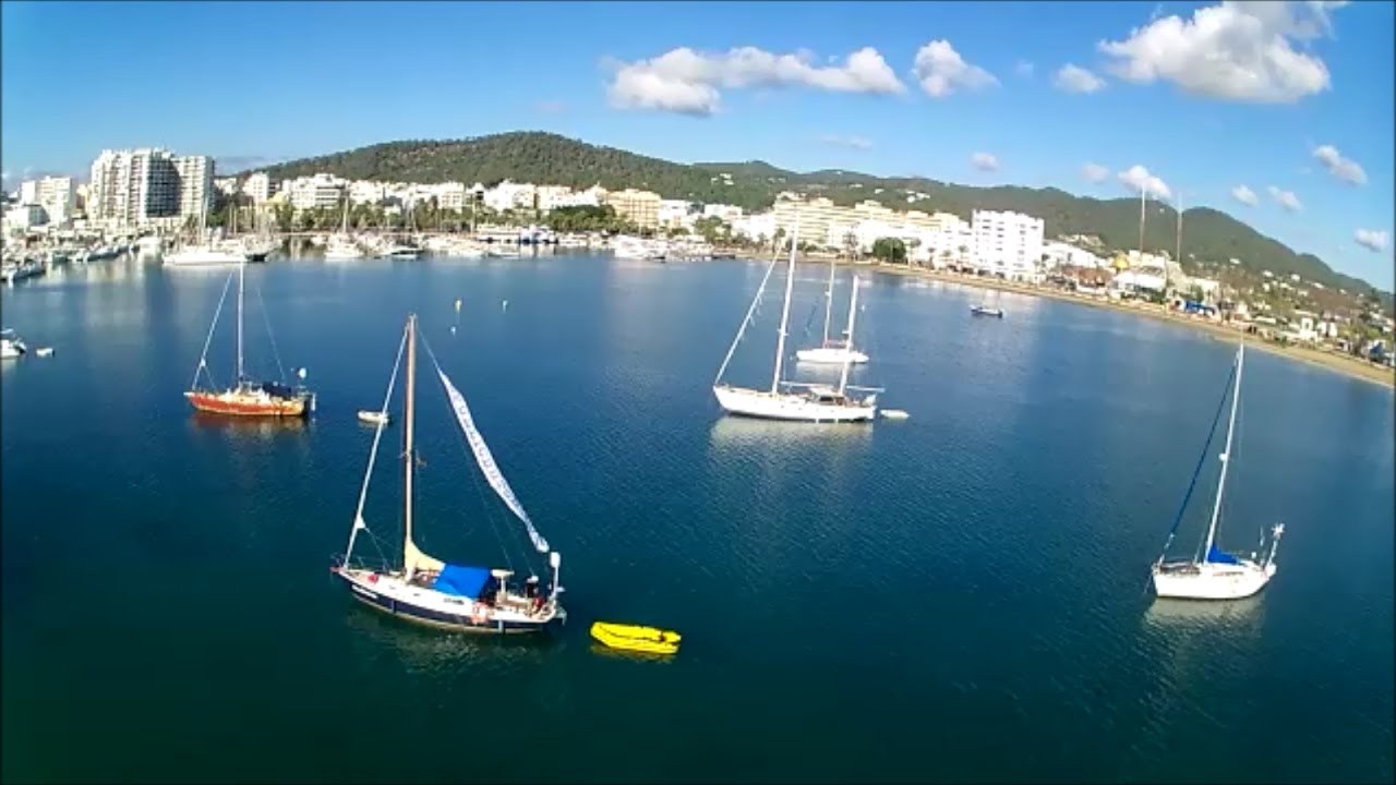 How to drone take off from boat. Ibiza beach and harbour shots