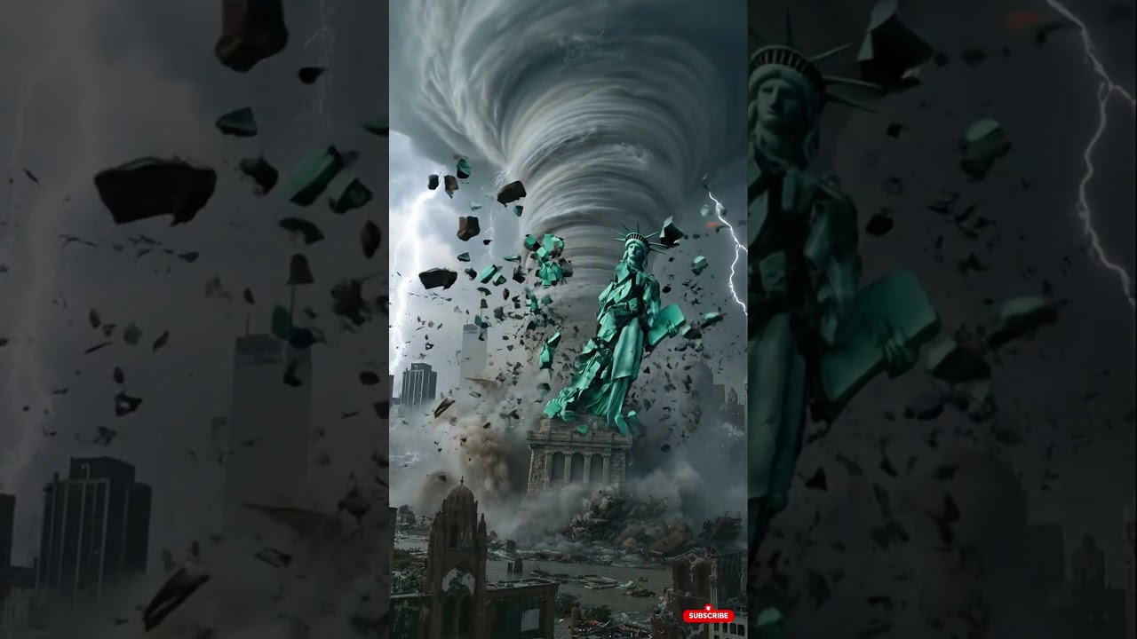 Tornado Tears Down the Statue of Liberty in Apocalyptic Destruction