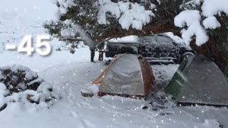 Solo Winter Camping in -45 Degrees With Wood Stove & Tent Heavy Snowfall Solo Camping