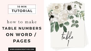 How to Make Table Numbers In Word/Pages with Watercolor Florals for Weddings
