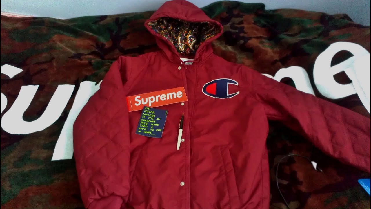 supreme x champion jacket red