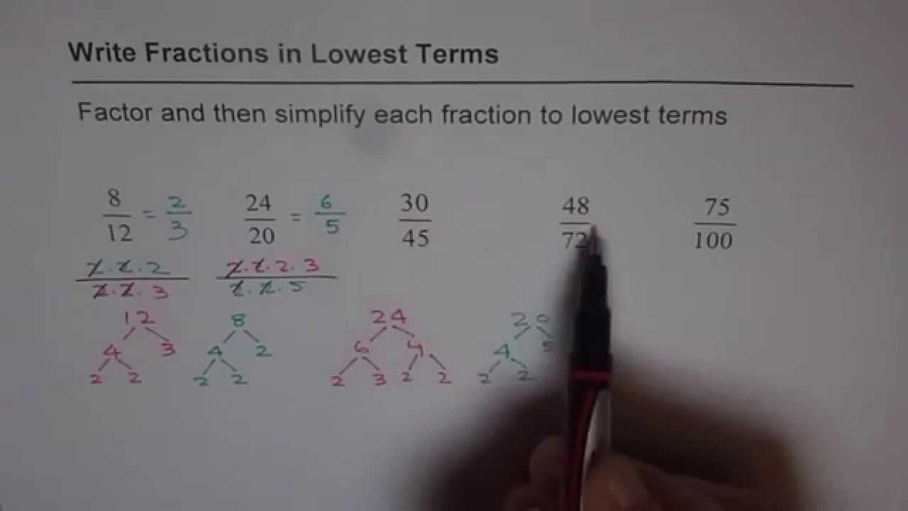 32 Fractions in Lowest Terms by Prime Factoring - YouTube