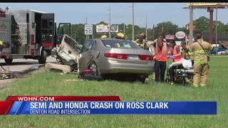 Semi truck crushes Honda Accord