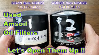 Amsoil EAO11 Oil Filter Cut Open, Two Used Amsoil Oil Filters Cut Open Comparison
