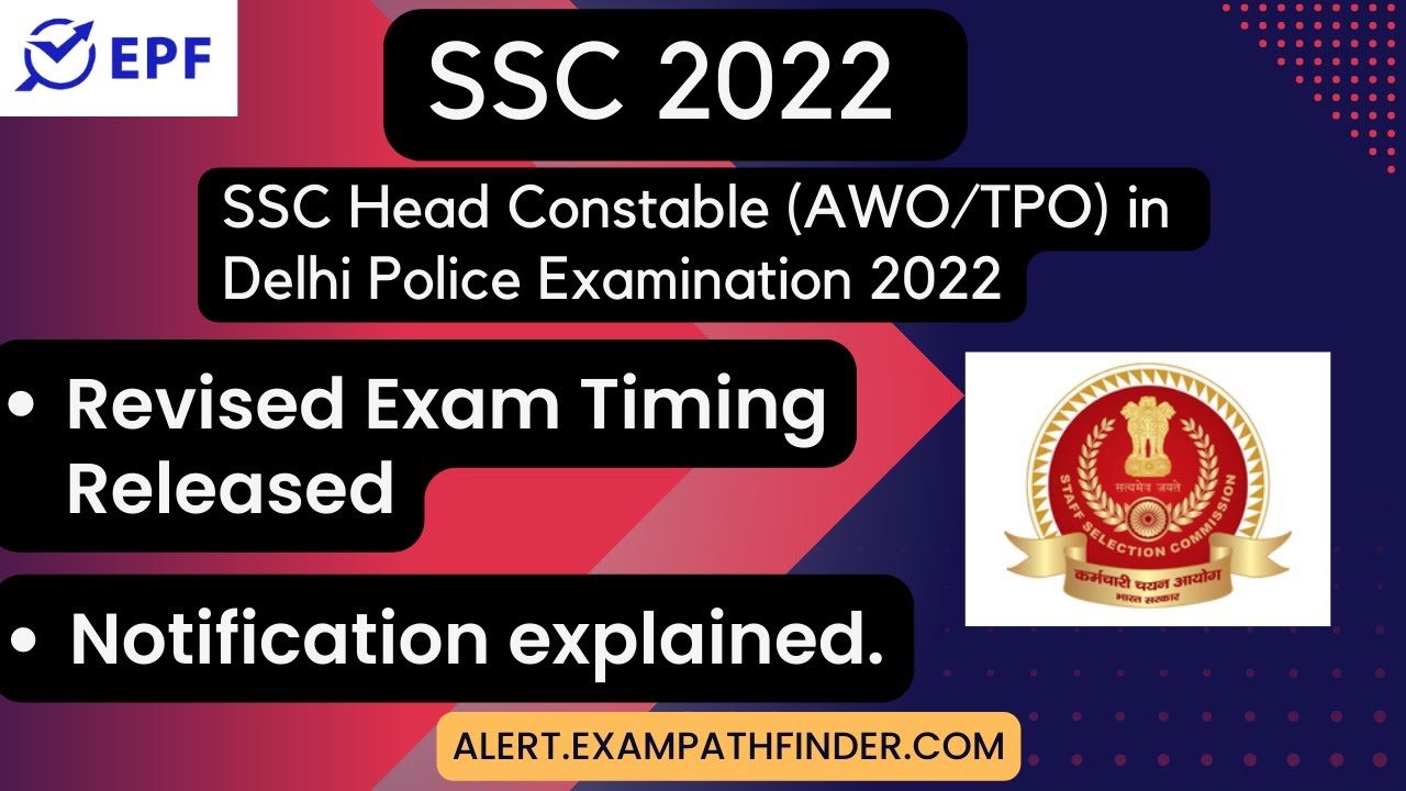 SSC Head Constable (AWO/TPO) in Delhi Police Examination 2022