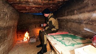 Building of a warm and secret dugout for the winter, my hidden refuge in the forest