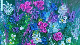 Speed Painting Palette Knife Flowers With Acrylic Paint.