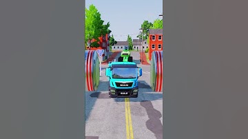 Colorful Trucks & City Buses vs Giant Bollards Crash - BeamNG.Drive #shorts #viralshor