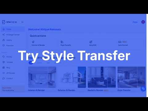 Spacely AI Feature Guide: Style Transfer: Change a room's style using reference images.
