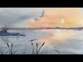 Sunset marshland reflections beautiful beginners watercolor landscape painting tutorial watercolour