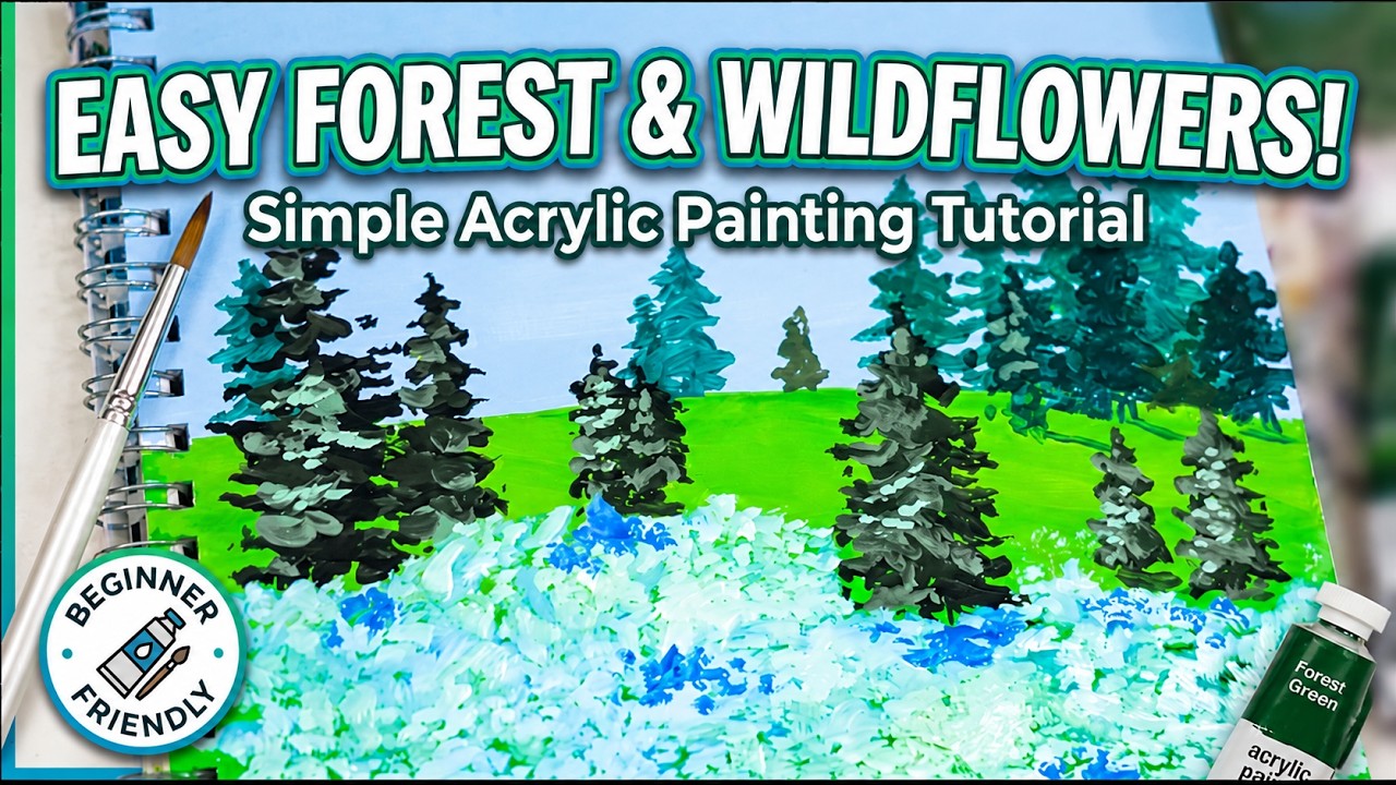 EASY Acrylic Painting Technique | Forest & wildflowers painting for ...