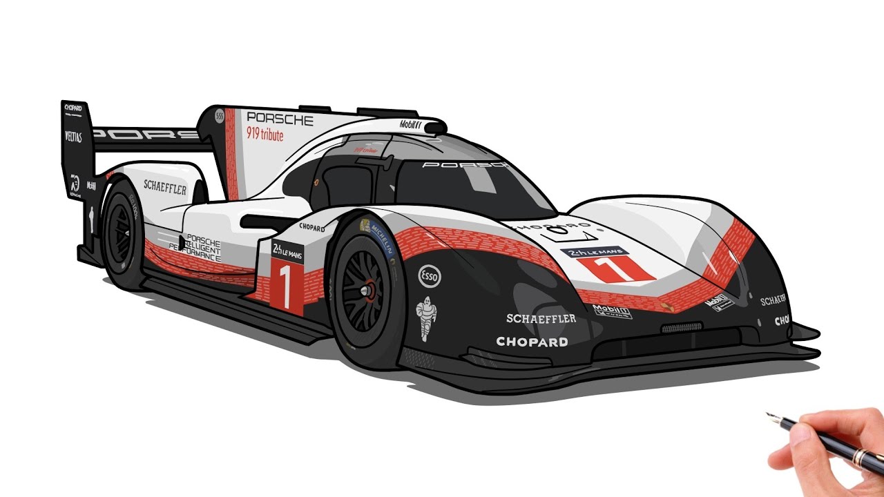 絵 How to draw PORSCHE 919 HYBRID EVO / drawing Porsche 919 lm sports