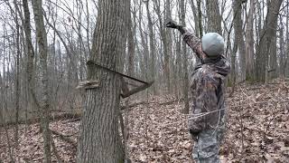 20. Post season scouting open timber on state land in Michigan, with poor stand locations and rubs.