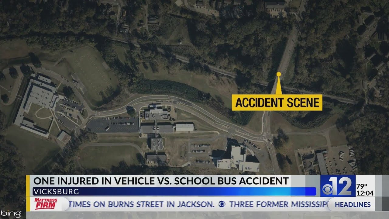 One injured after car hits back of school bus in Vicksburg - YouTube