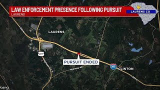 Law enforcement presence following pursuit in Laurens County Deputies