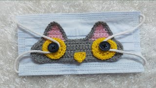 طريقة عمل دعامة / وصلة كروشيه للكمامة لحماية الاذن شكل قطة / crochet ear saver cat face