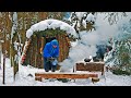 Log cabin | VERY SNOWY WINTER forest ASMR | homemade SNOWSHOES | long burning CANDLE | aluminum SAW