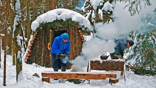 Log cabin | VERY SNOWY WINTER forest ASMR | homemade SNOWSHOES | long burning CANDLE | aluminum SAW