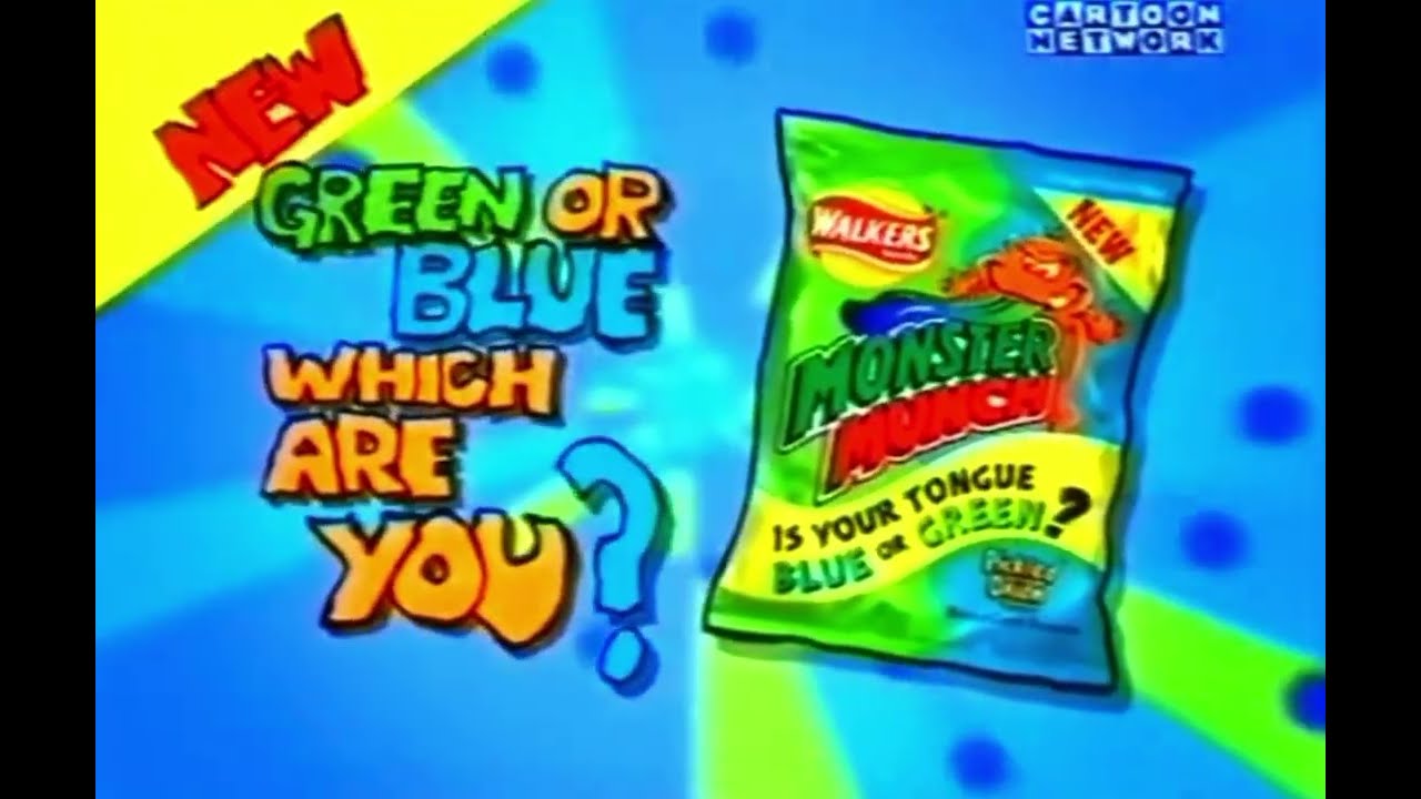 WALKERS MONSTER MUNCH IS YOUR TONGUE BLUE OR GREEN TV ADVERT