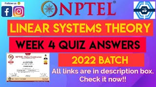 Linear Systems Theory Week 4 Quiz Assignment Solution | NPTEL 2022 | SWAYAM 2022