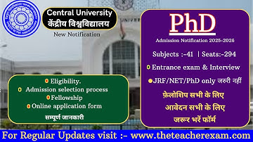 Central University New Phd admission notification 2025 without NET/JRF with 8000 fellowship for all