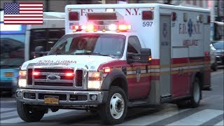 FDNY EMS HazMat Tactical ambulances responding with horn, siren & lights