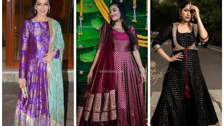 Latest collection of banarasi long frock designs 2022 || Floor touch silk dresses ideas