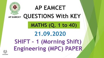 AP EAMCET Question paper Maths (Q 01 to 40) 21.09.2020 Shift 1 paper with key #APEamcet
