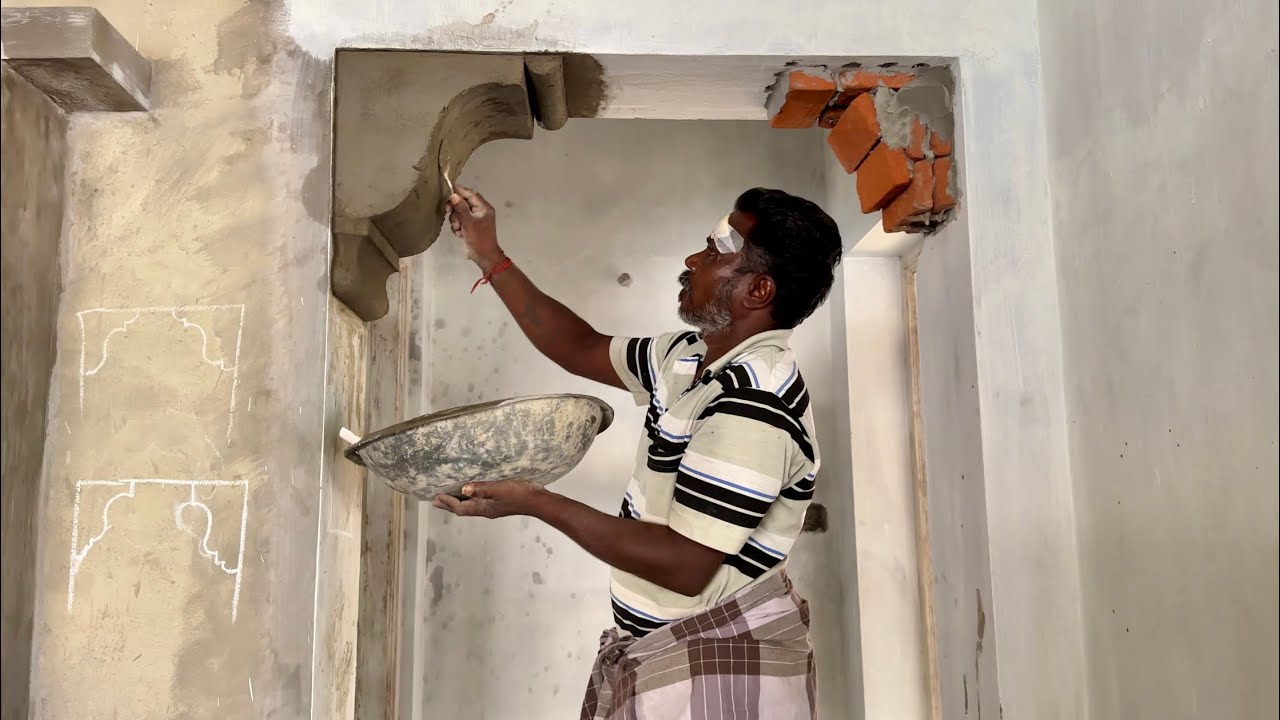 Впечатляюще! Потрясающая работа! Технология штукатурки арки – использование смеси песка и цемента.