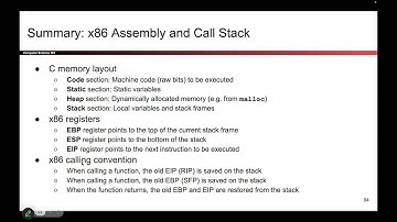 [MemSafety1, Video 11] x86 Assembly and Call Stack Summary