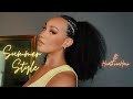 Braids Into A Curly Ponytail| Easy Summer Protective Style| Using Heat Free Hair Drawstring Ponytail