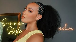 Braids Into A Curly Ponytail| Easy Summer Protective Style| Using Heat Free Hair Drawstring Ponytail